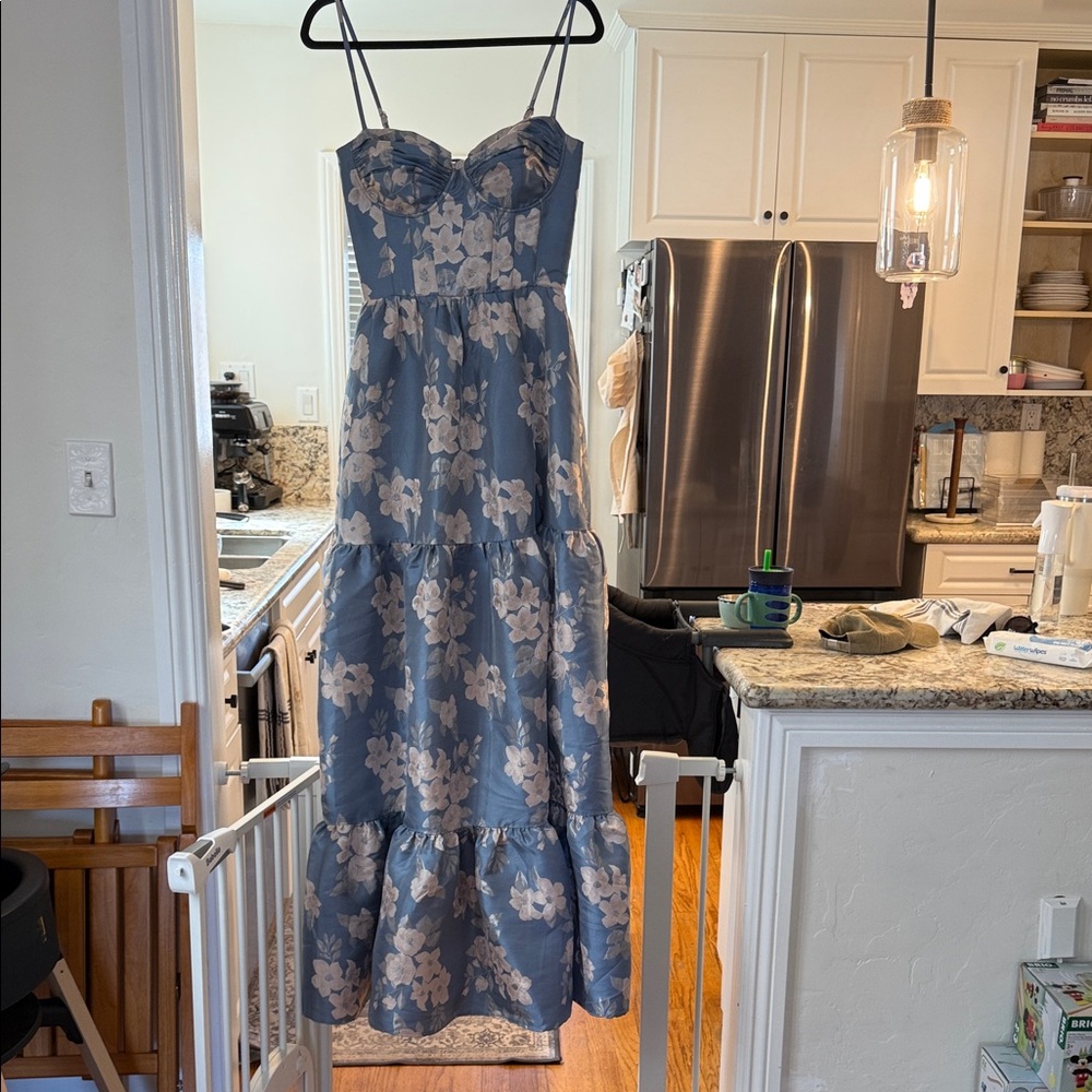 Blue Floral Spaghetti Strap Maxi Dress